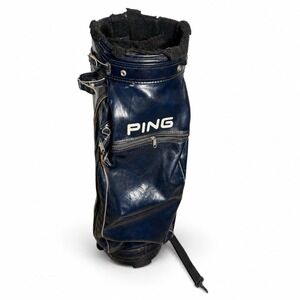Vintage PING Golf Carry Bag Navy Blue Faux Leather Single Strap Repair